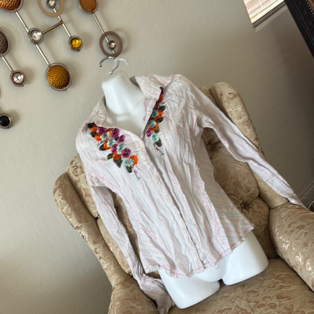 Embroidered Floral Button Down Shirt